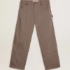 Pantaloni da uomo in misto lana con motivo a micro chevron marrone chiaro