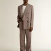 Pantaloni da uomo in misto lana con motivo a micro chevron marrone chiaro