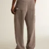 Pantaloni da uomo in misto lana con motivo a micro chevron marrone chiaro