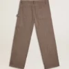 Pantaloni da uomo in misto lana con motivo a micro chevron marrone chiaro