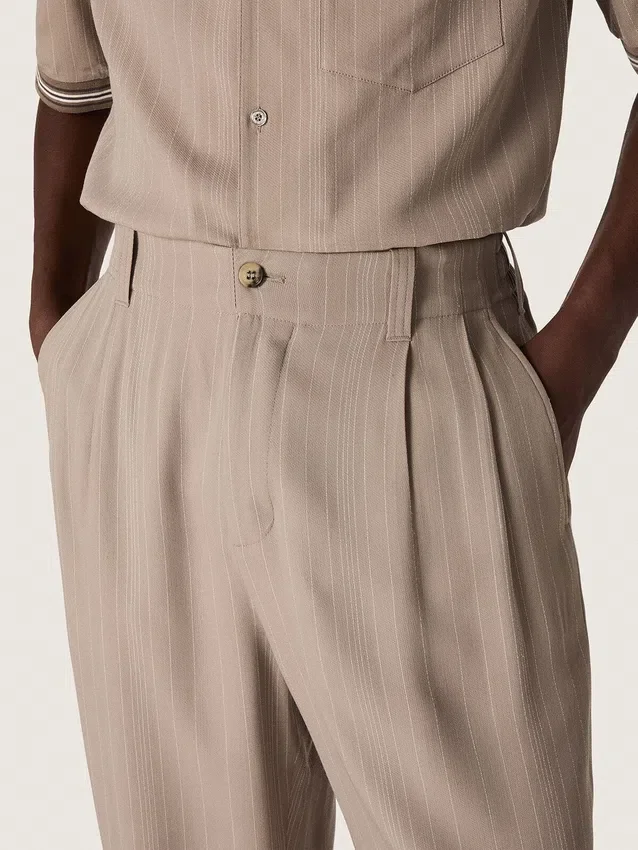 Pantaloni da uomo in misto lana grigio con motivo gessato