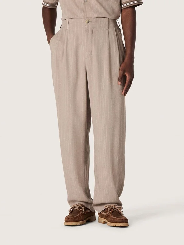 Pantaloni da uomo in misto lana grigio con motivo gessato
