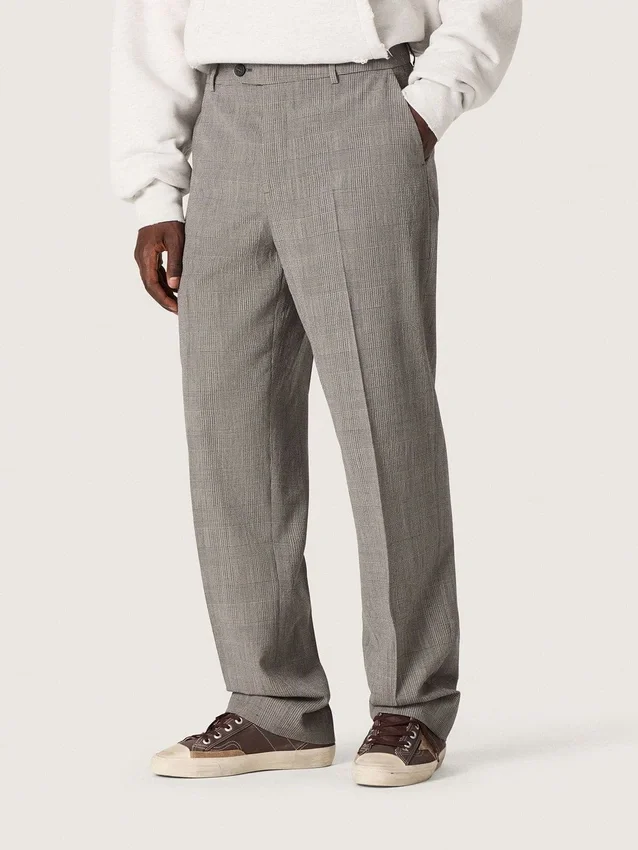Pantaloni da uomo slim fit con motivo a quadri Prince of Wales grigio