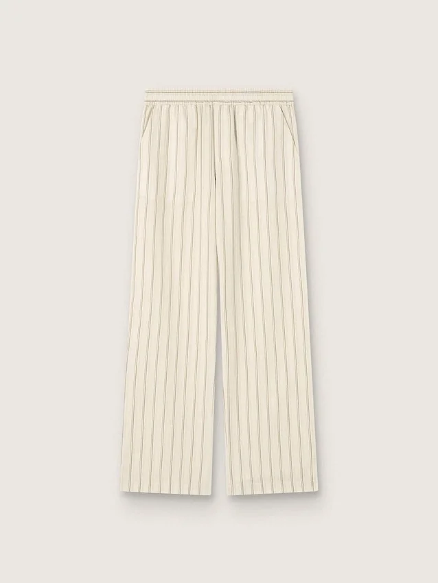 Pantaloni della tuta unisex in cotone e lino a righe color ecru e sabbia