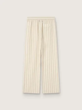 Pantaloni della tuta unisex in cotone e lino a righe color ecru e sabbia