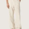 Pantaloni della tuta unisex in cotone e lino a righe color ecru e sabbia