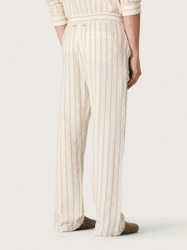 Pantaloni della tuta unisex in cotone e lino a righe color ecru e sabbia