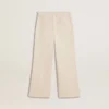 Pantaloni larghi a costine color crema per bambine con ricami
