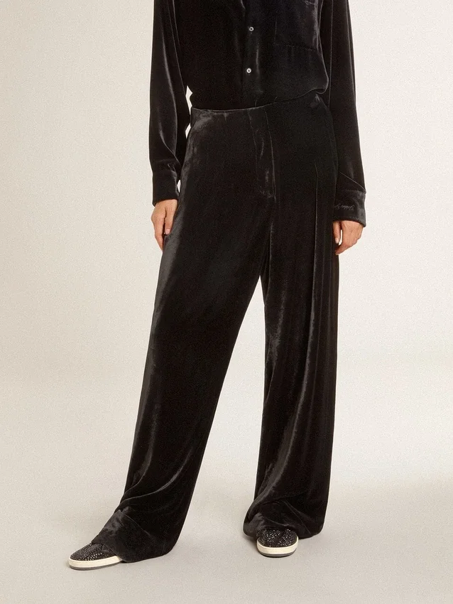 Pantaloni neri effetto velluto