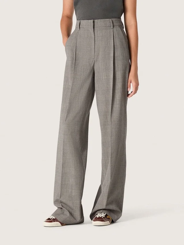 Pantaloni oversize da donna con motivo a quadri Prince of Wales grigio