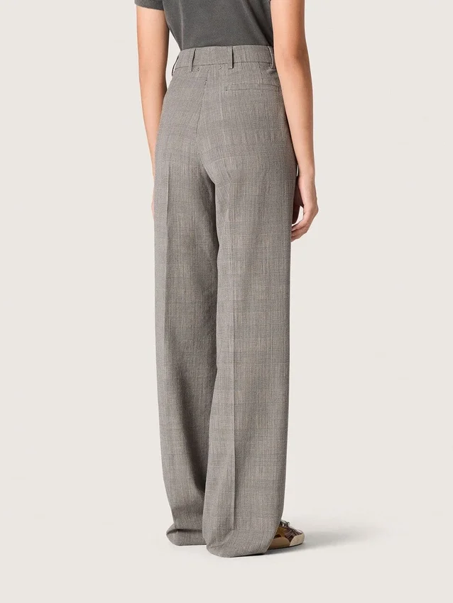 Pantaloni oversize da donna con motivo a quadri Prince of Wales grigio