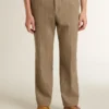 Pantaloni sartoriali in misto lino con motivo a chevron color sabbia