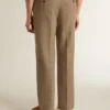 Pantaloni sartoriali in misto lino con motivo a chevron color sabbia