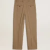 Pantaloni sartoriali in misto lino con motivo a chevron color sabbia