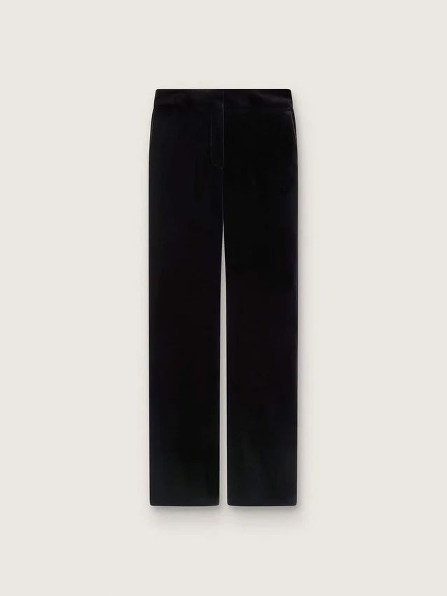 Pantaloni svasati slim fit da donna in velluto di cotone nero