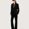 Pantaloni svasati slim fit da donna in velluto di cotone nero