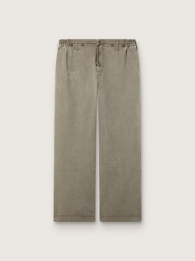 Pantaloni unisex in denim grigio con coulisse e stella
