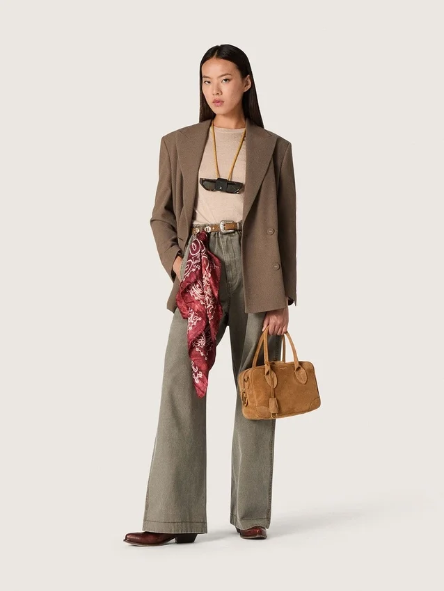 Pantaloni unisex in denim grigio con coulisse e stella