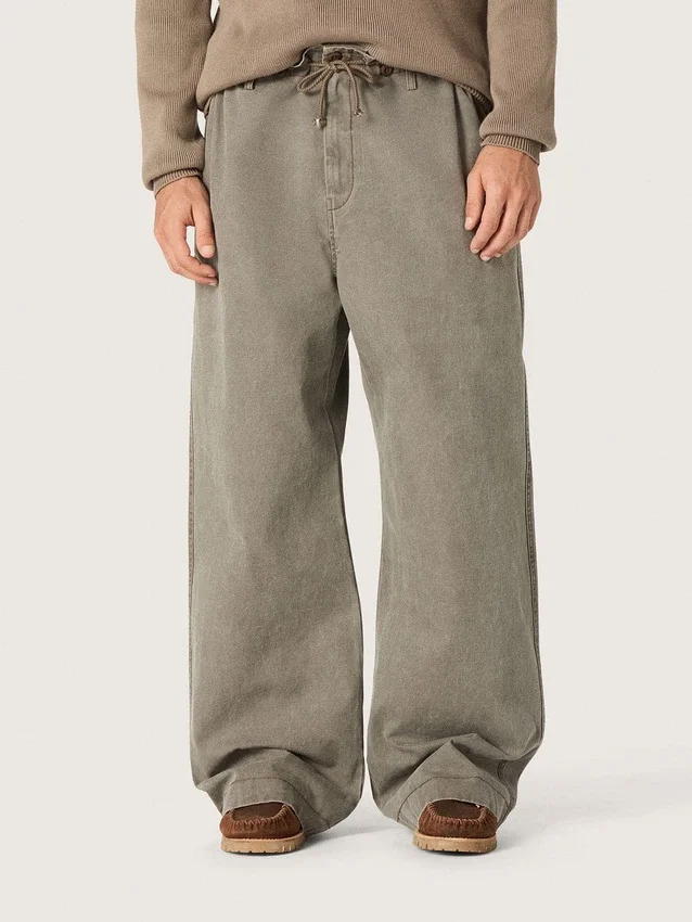 Pantaloni unisex in denim grigio con coulisse e stella