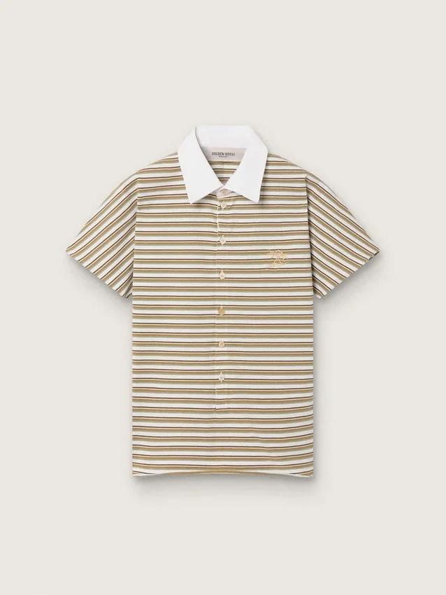 Polo da donna in jersey a righe con colletto a contrasto