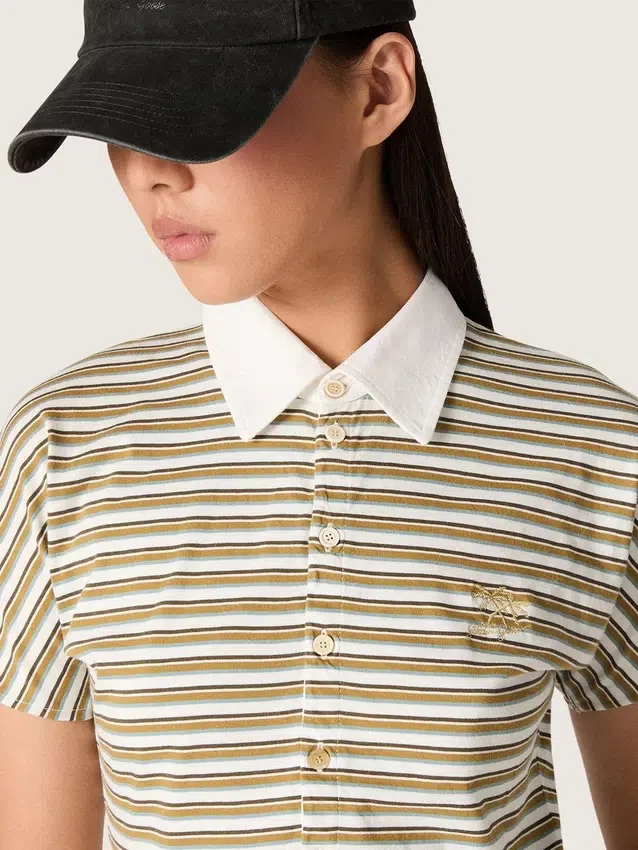 Polo da donna in jersey a righe con colletto a contrasto