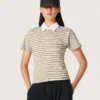 Polo da donna in jersey a righe con colletto a contrasto