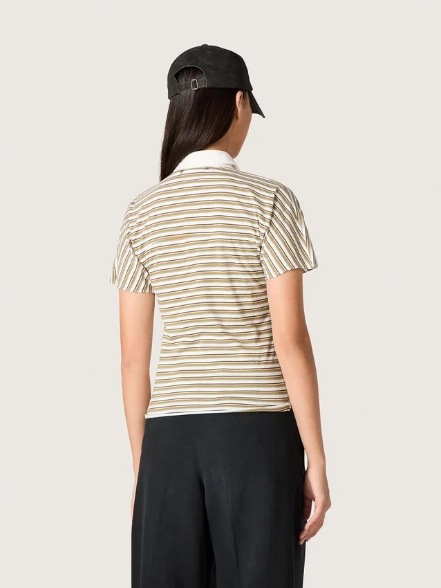 Polo da donna in jersey a righe con colletto a contrasto