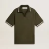 Polo da uomo in jersey verde militare con ricamo