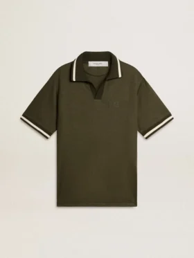 Polo da uomo in jersey verde militare con ricamo