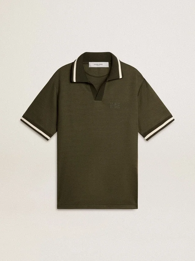 Polo da uomo in jersey verde militare con ricamo