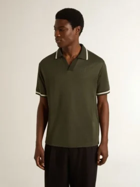 Polo da uomo in jersey verde militare con ricamo