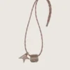Portaocchiali con laccio da trekking in pelle beige, clip floreale e clip a forma di stella