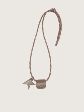 Portaocchiali con laccio da trekking in pelle beige, clip floreale e clip a forma di stella