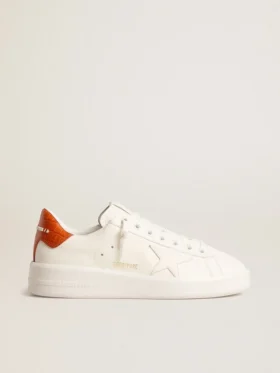 Purestar da donna con stella in pelle bianca e linguetta sul tallone arancione