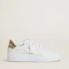 Purestar da donna con stella in pelle bianca e linguetta sul tallone con cristalli marroni