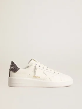 Purestar da donna con stella in pelle bianca e linguetta sul tallone glitterata antracite