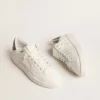 Purestar da donna con stella in pelle bianca e linguetta sul tallone glitterata antracite