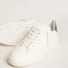 Purestar da donna con stella in pelle bianca e linguetta sul tallone glitterata antracite