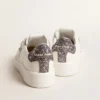 Purestar da donna con stella in pelle bianca e linguetta sul tallone glitterata antracite