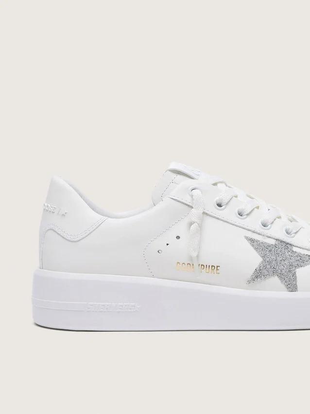 Purestar da donna in pelle bianca con stella in cristallo Swarovski argento
