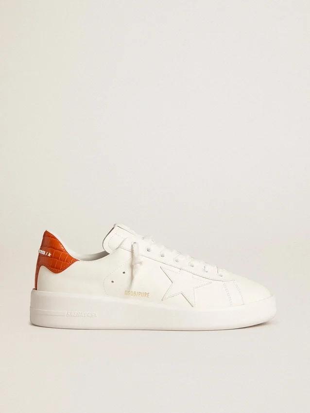 Purestar da uomo con stella in pelle bianca e linguetta sul tallone arancione