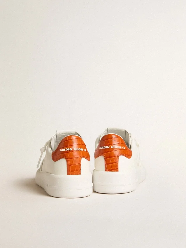 Purestar da uomo con stella in pelle bianca e linguetta sul tallone arancione