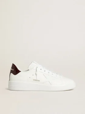 Purestar da uomo con stella in pelle bianca e linguetta sul tallone in pelle bordeaux con stampa coccodrillo