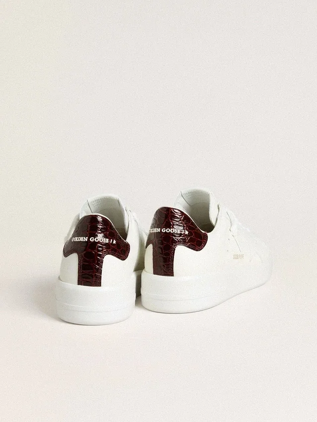 Purestar da uomo con stella in pelle bianca e linguetta sul tallone in pelle bordeaux con stampa coccodrillo