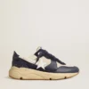 Running Sole in mesh color crema e pelle blu con una stella in pelle bianca
