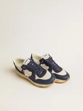 Running Sole in mesh color crema e pelle blu con una stella in pelle bianca