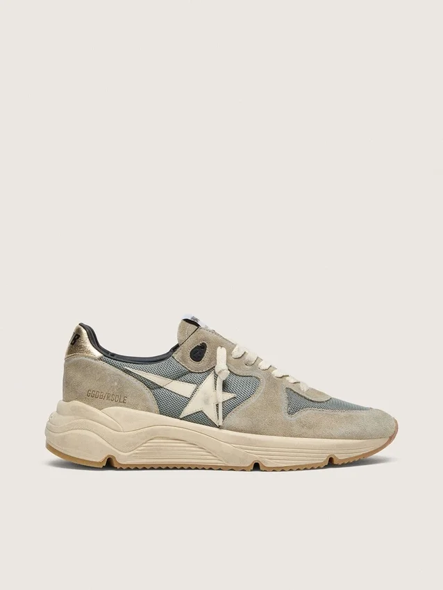 Running Sole in pelle scamosciata grigia con stella bianca e linguetta sul tallone bianca