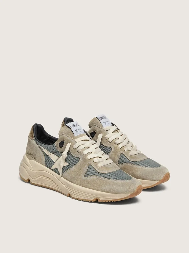 Running Sole in pelle scamosciata grigia con stella bianca e linguetta sul tallone bianca