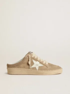 Sabot Ball Star da donna in pelle scamosciata beige con stella in pelle bianca