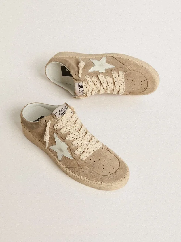 Sabot Ball Star da donna in pelle scamosciata beige con stella in pelle bianca